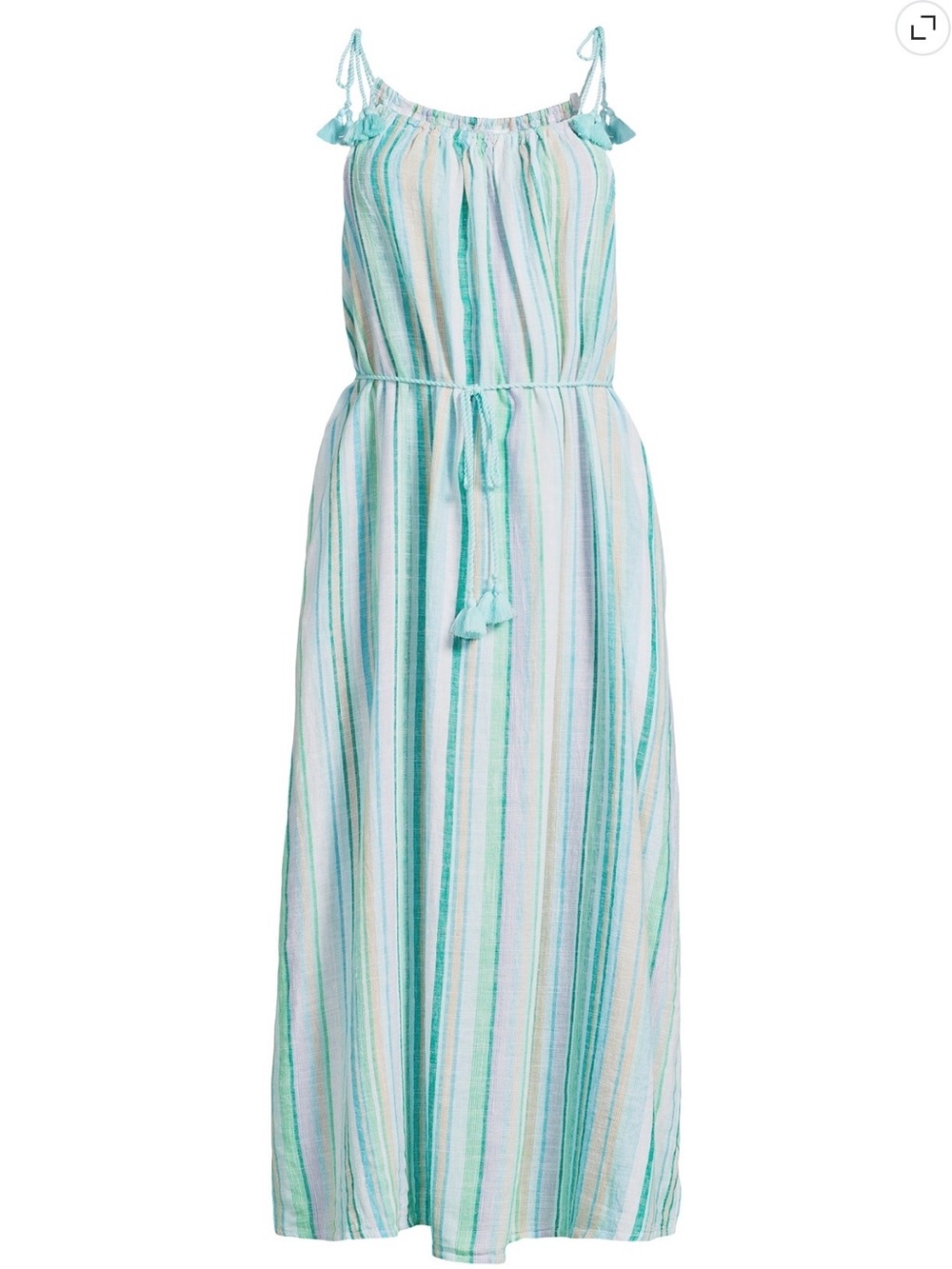 NWT Time and Tru Tie Shoulder Linen Blend Maxi Women XXL Bell Stripe